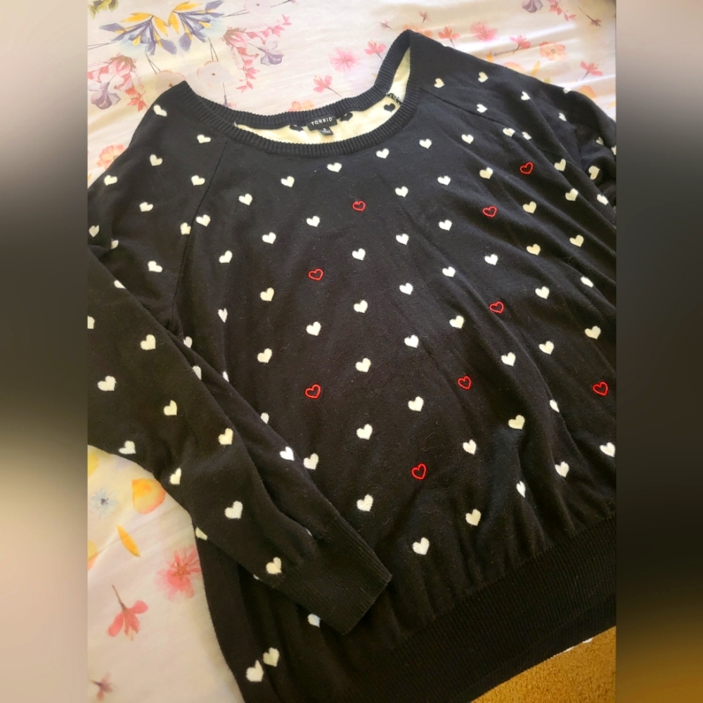 Torrid Black Heart Print Intarsia Sweater
